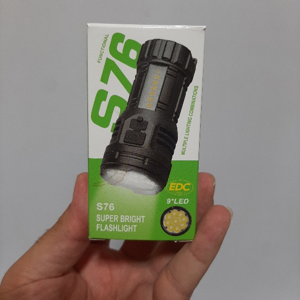 چراغ قوه مینی 9 LED مدل S76 | چراغ قوه شارژی پرنور با نور متمرکز، نور جانبی و حالتهای مختلف روشنایی